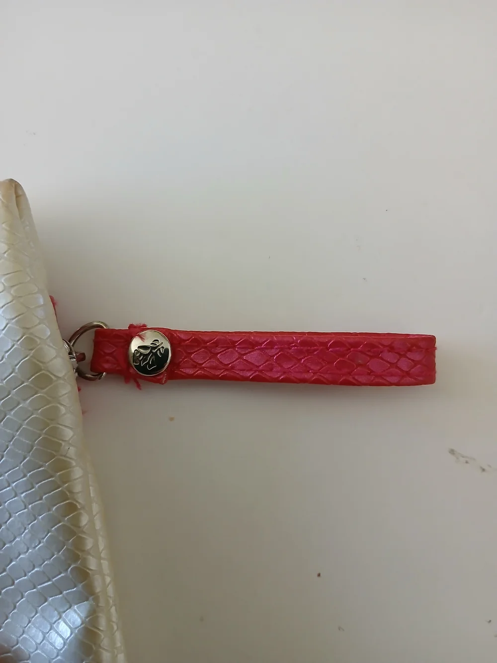 Lancome Cream Faux Snakeskin Cosmetic Pouch with Pink Zip